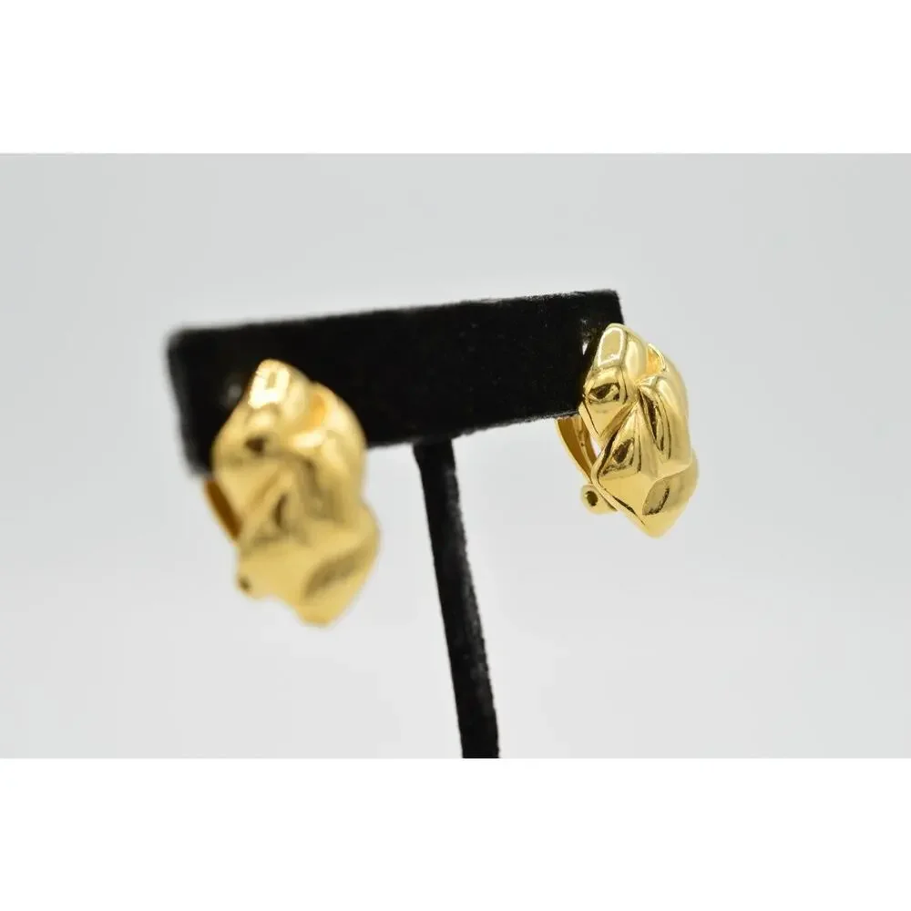 Givenchy Vintage Earrings Clip Shiny Yellow Gold Tone Runway Signed 1980s 9L